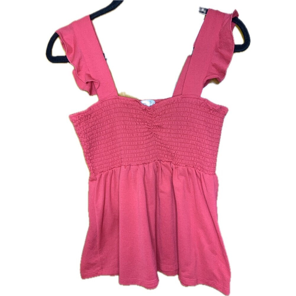 Women’s size Large Ruffle Coral Tank Top Butterfly sleeves Summer Shirt